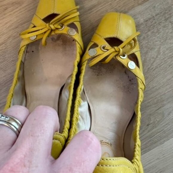 TODS Foldable Yellow Leather Ballet Flats 38/ 8 - Picture 8 of 9